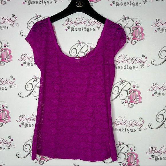 Oh La La by La senza lace Tshirt camisole cami vintage y2k neon purple bright - Picture 1 of 6